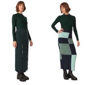 SKFK x Martina Spetlova Ibana Three in One Knit Midi Skirt Navy Green Size 6 NWT